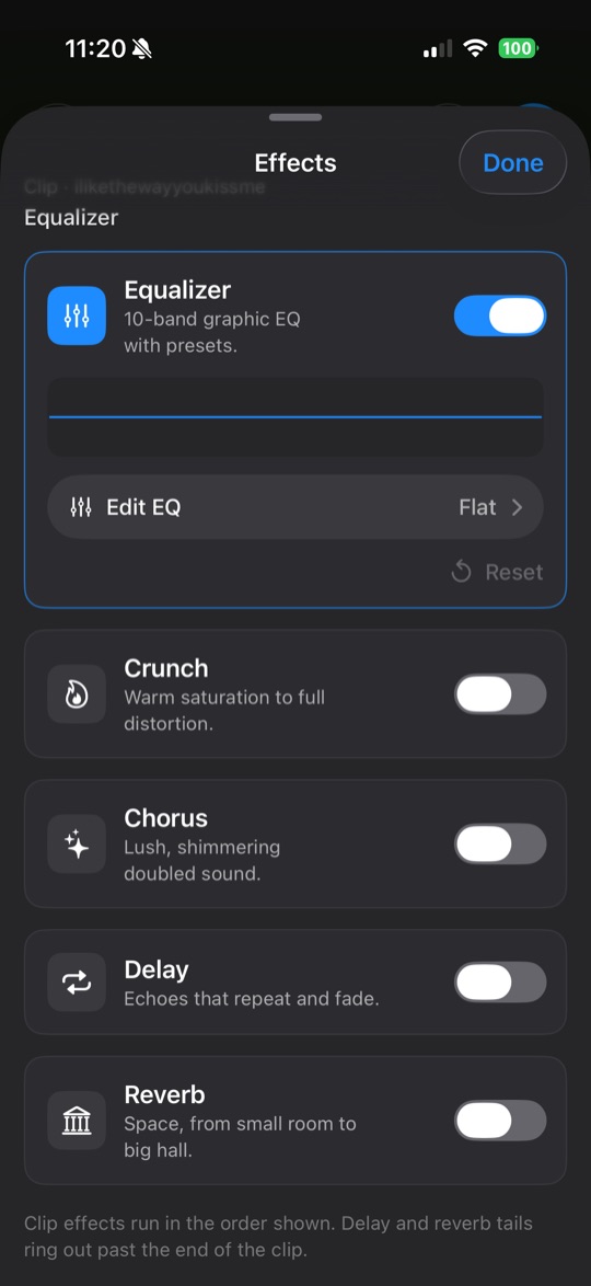 Audio effects controls in Audio & Music Editor